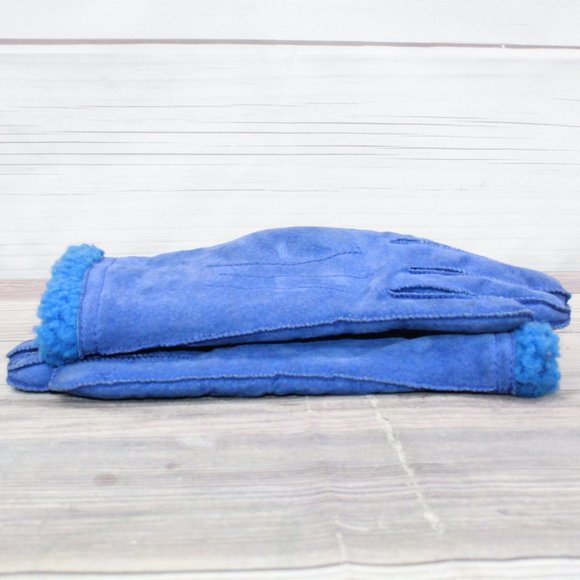 *Womens Blue Suede Polyester Lined Gloves Size M - Picture 4 of 8